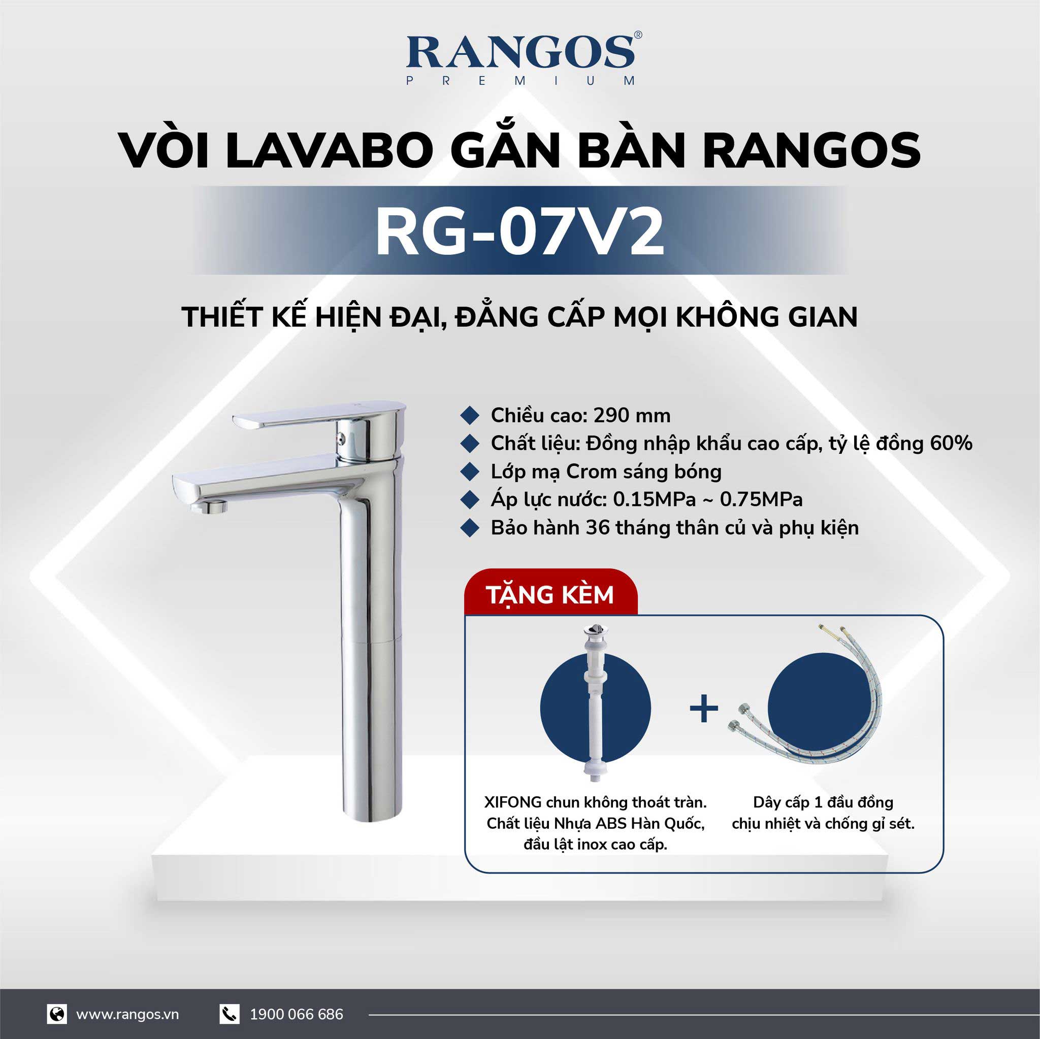 Bộ vòi lavabo gắn bàn Rangos RG-07V2